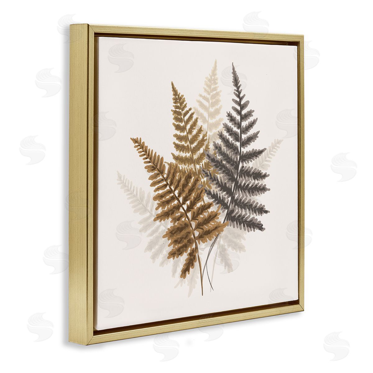 House of Rose Layered Fern Leaves Soft Botanical Earth Tones Gold Floating Frame Canvas Wall Art Print