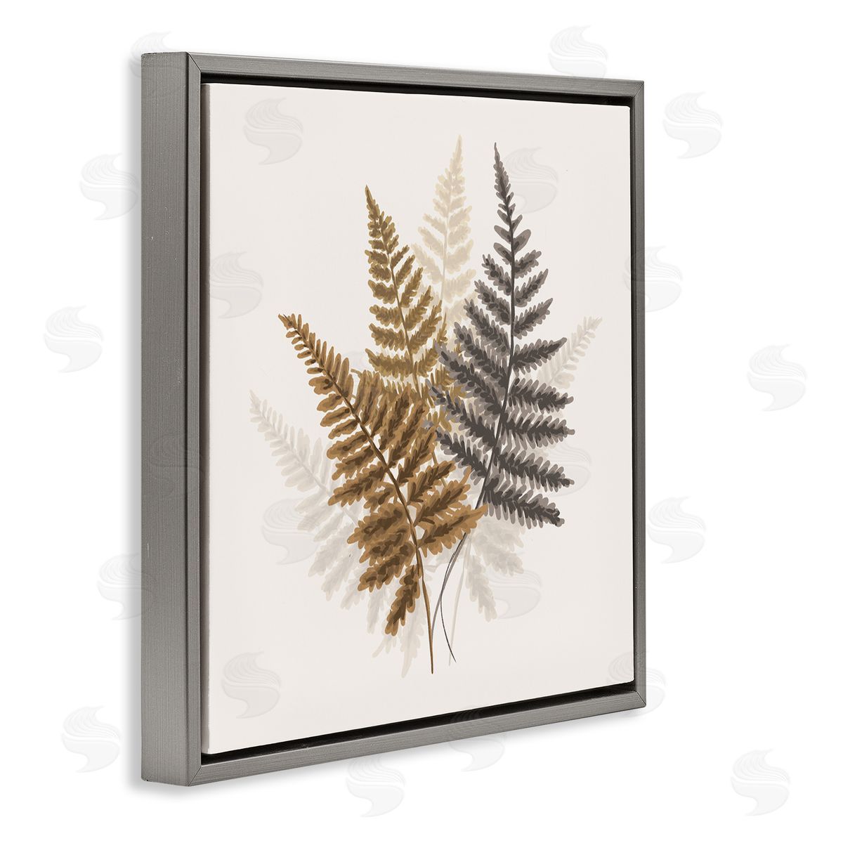 House of Rose Layered Fern Leaves Soft Botanical Earth Tones Gray Floating Frame Canvas Wall Art Print