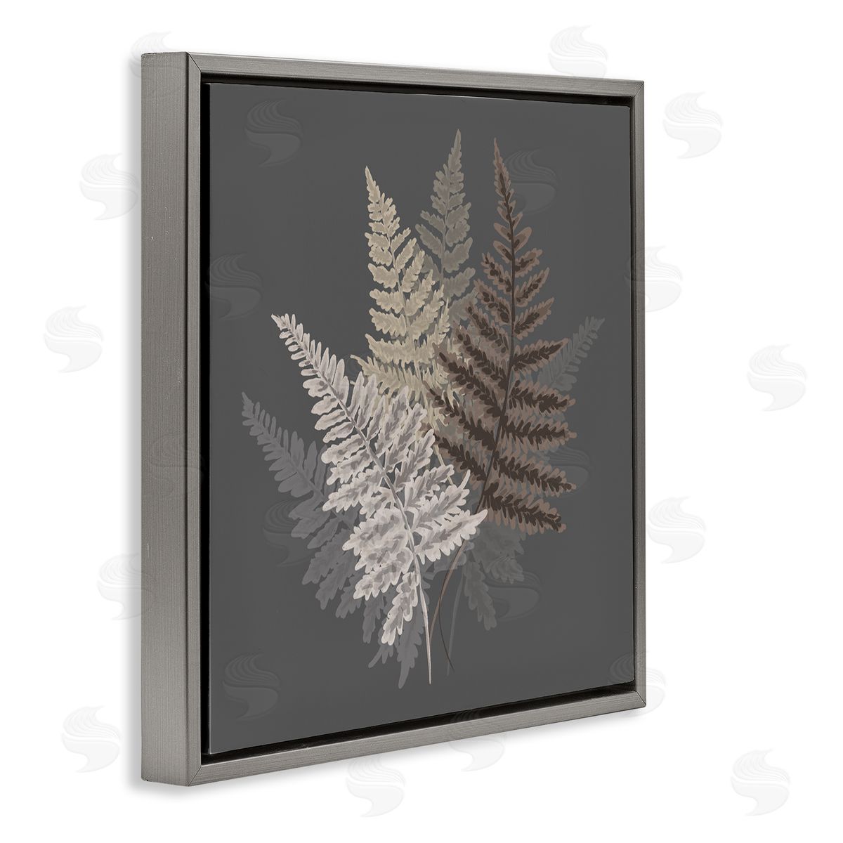 House of Rose Botanical Fern Leaves Modern Layered Nature Design Gray Floating Frame Canvas Wall Art Print