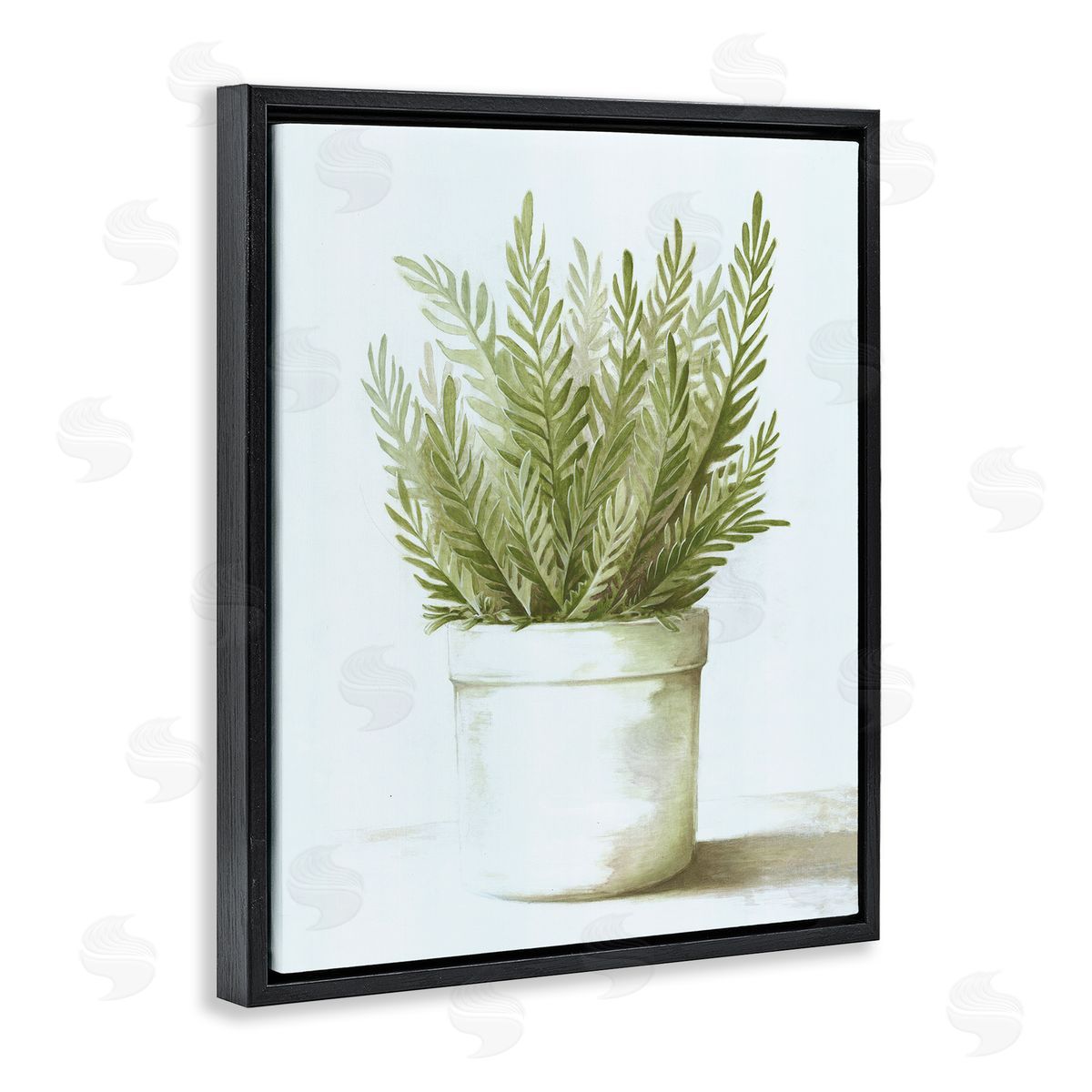 Dogwood Portfolio Traditional Green Plant Leaves Emerging Herbal Botanicals Black Floating Frame Canvas Wall Art Print