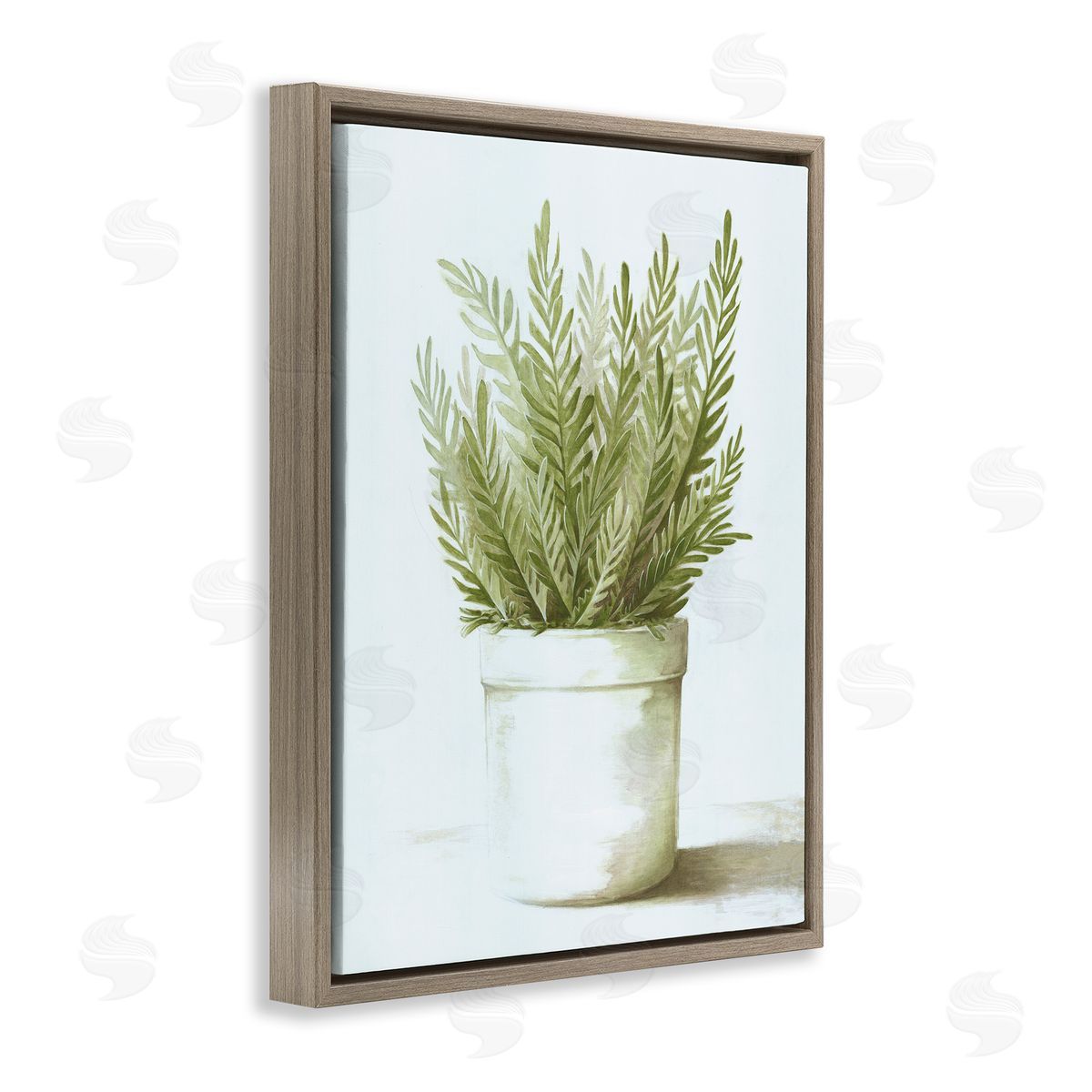 Dogwood Portfolio Traditional Green Plant Leaves Emerging Herbal Botanicals Brown Floating Frame Canvas Wall Art Print