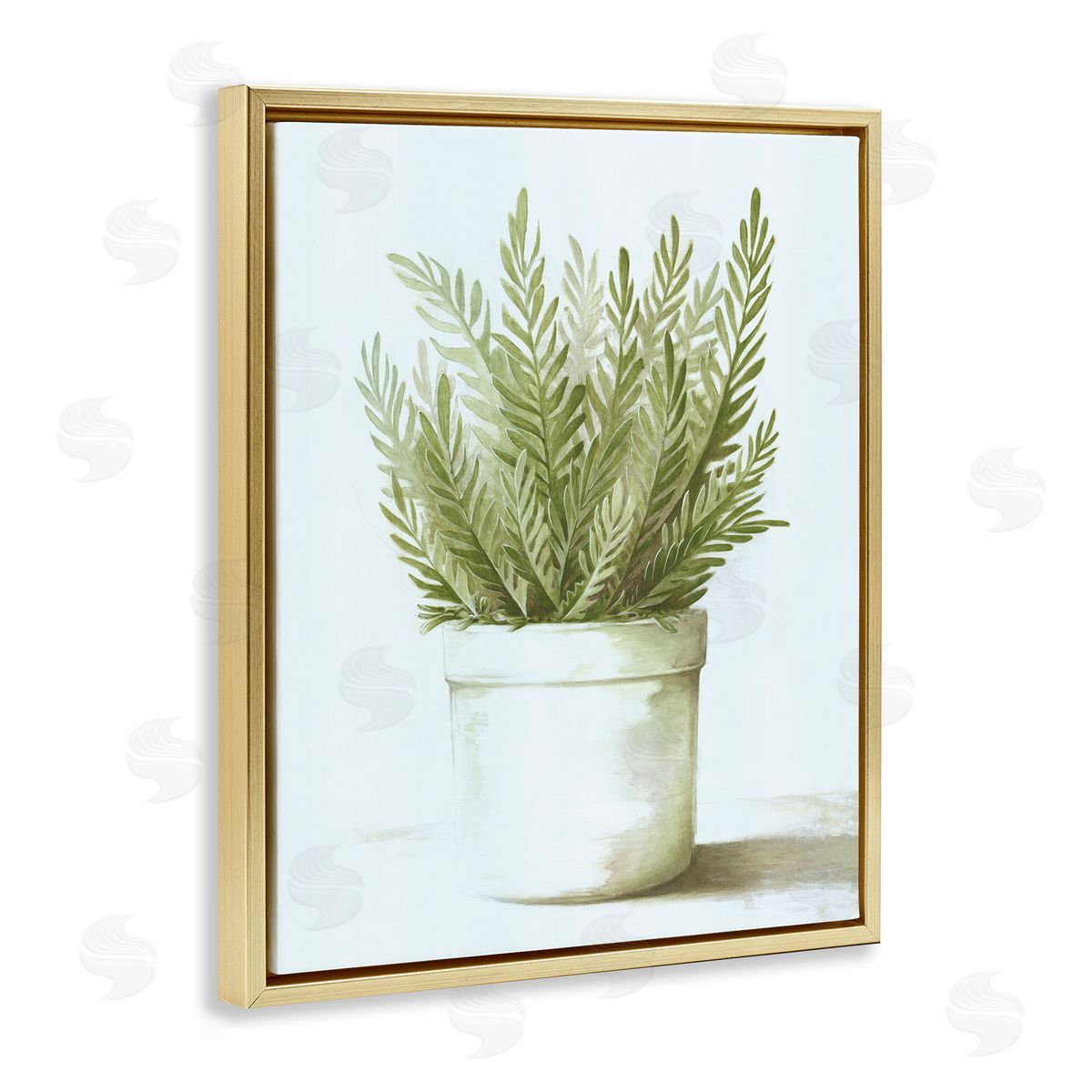 Dogwood Portfolio Traditional Green Plant Leaves Emerging Herbal Botanicals Gold Floating Frame Canvas Wall Art Print