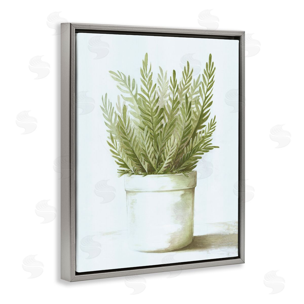 Dogwood Portfolio Traditional Green Plant Leaves Emerging Herbal Botanicals Gray Floating Frame Canvas Wall Art Print