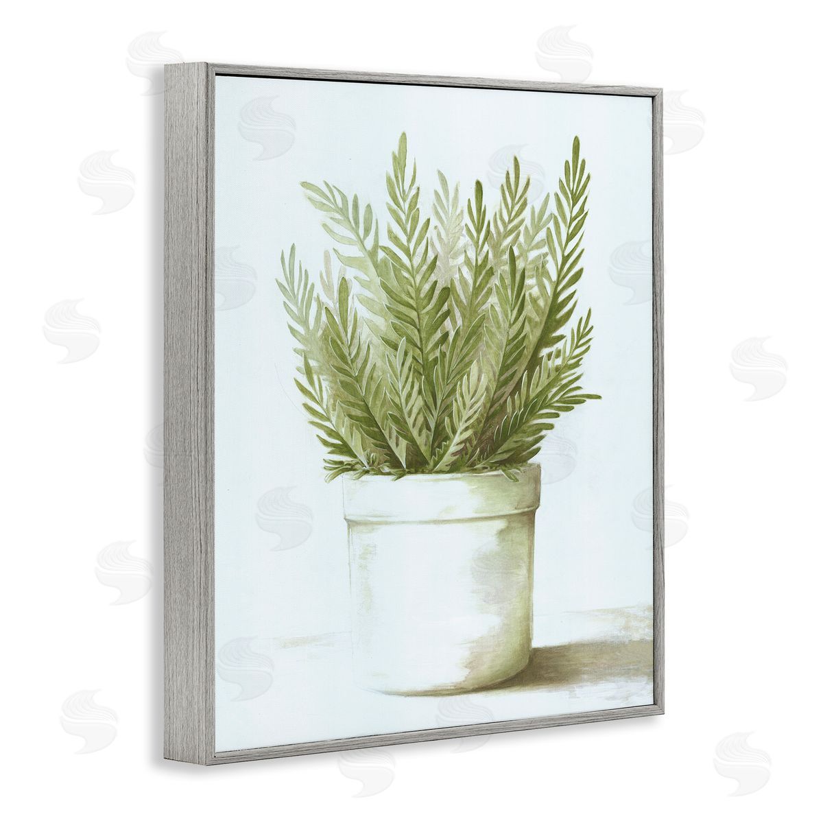 Dogwood Portfolio Traditional Green Plant Leaves Emerging Herbal Botanicals Gray Framed Giclee Wall Art Print
