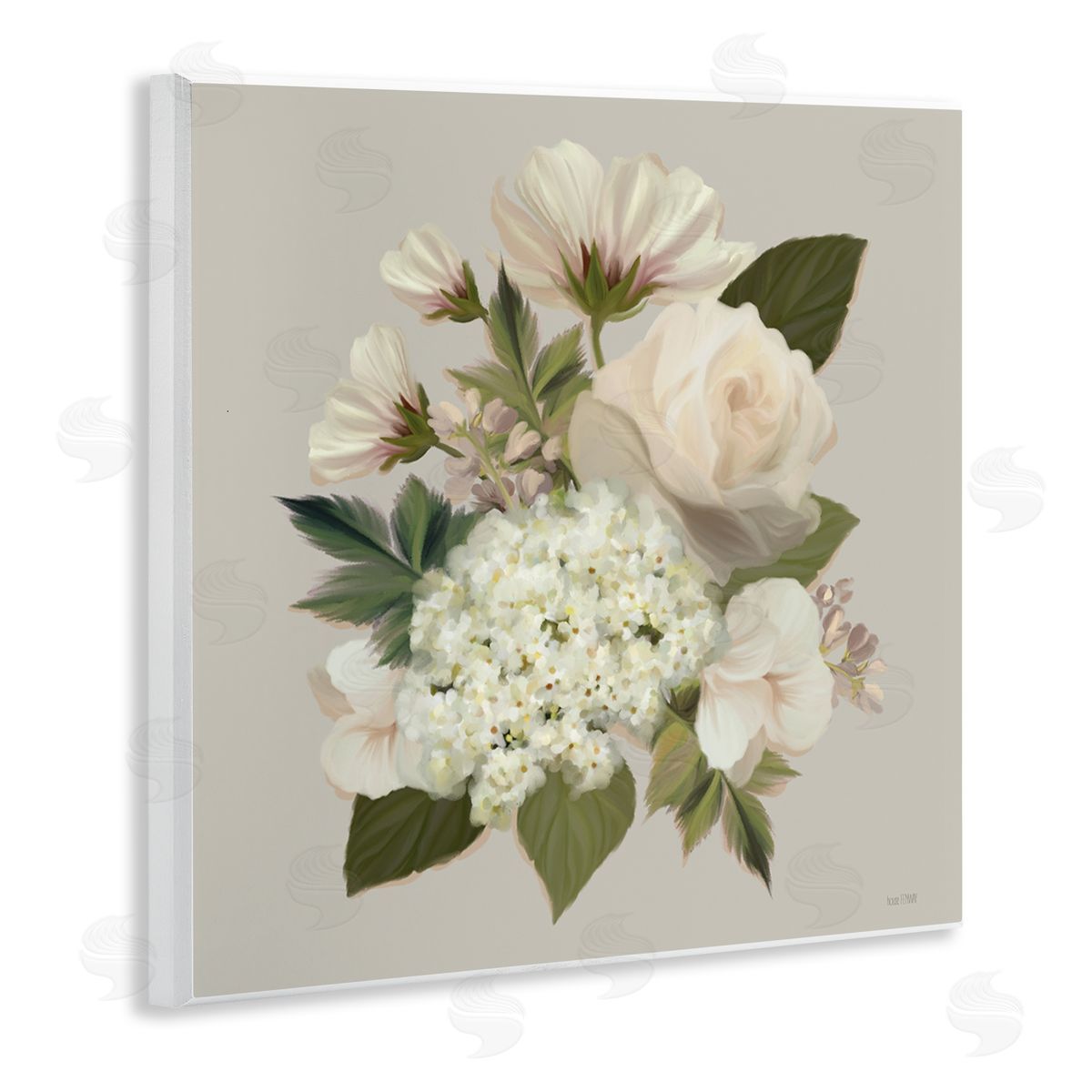 House Fenway Delicate Flower Blossom Arrangement Soft Mixed Botanicals Wooden Wall Plaque Art Print