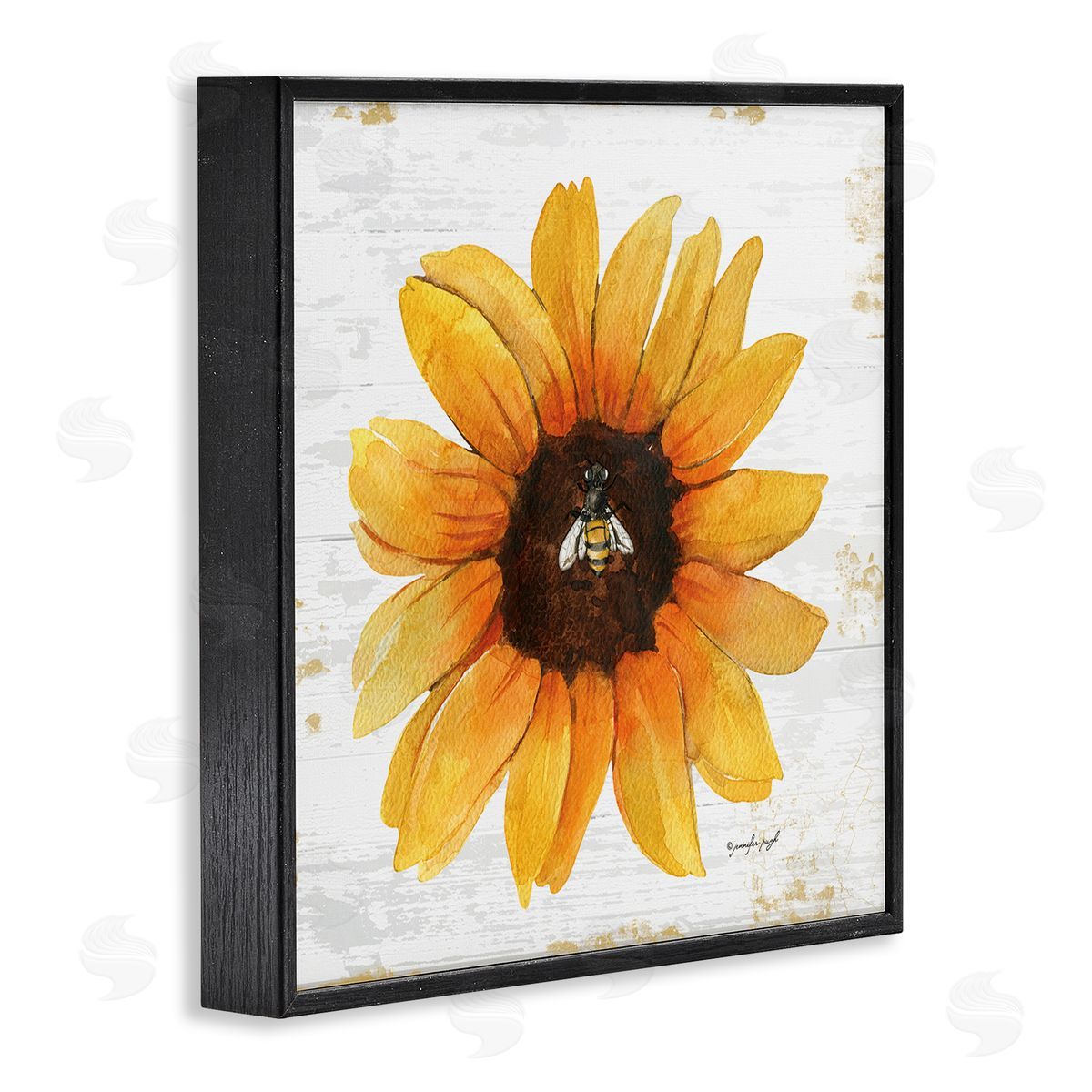 Jennifer Pugh Rustic Sunflower Petals Lone Bumble Bee Flower Design Black Framed Glicee Wall Art Print