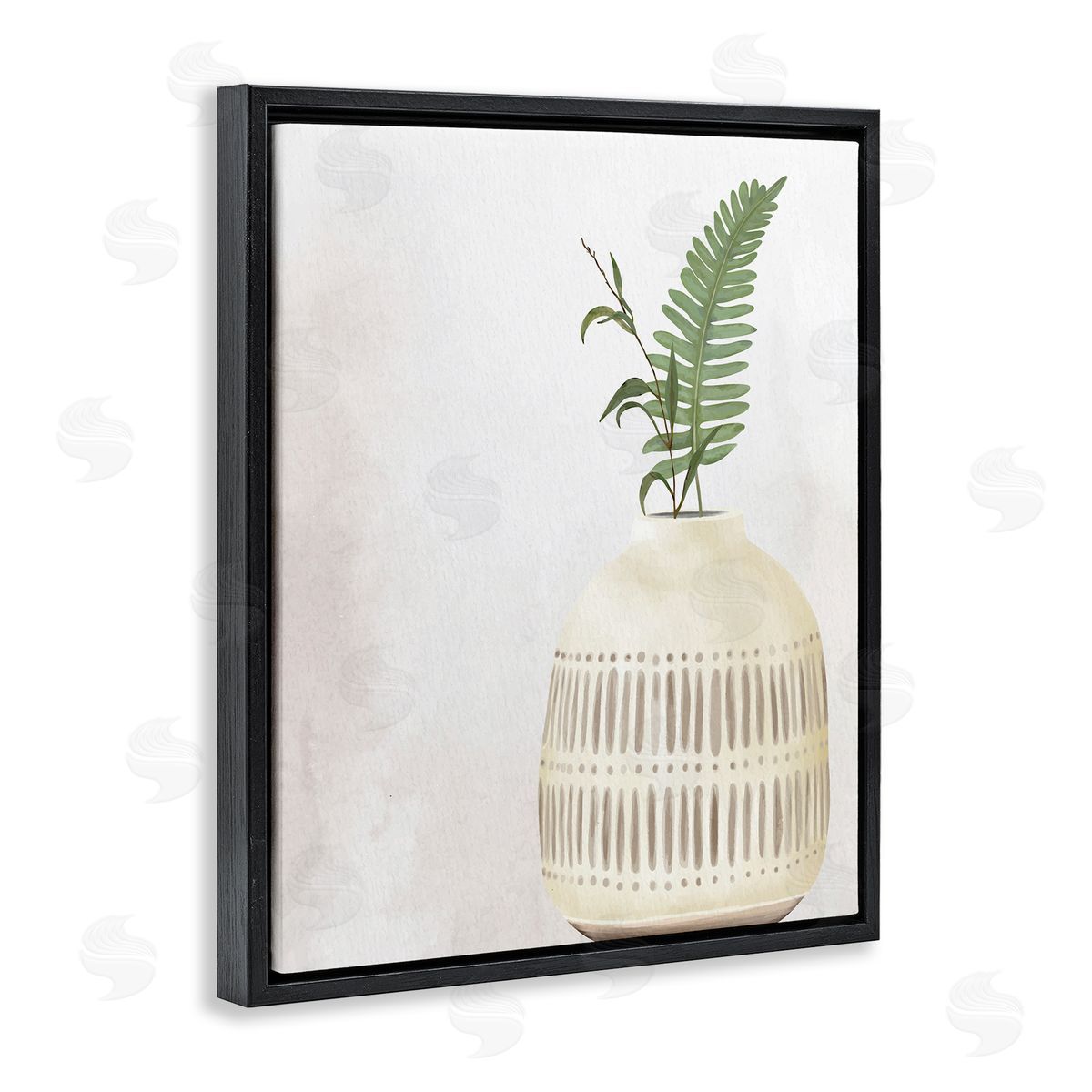 Kim Allen Varied Herb Plant Sprigs Natural Patterned Vase  Black Floating Frame Canvas Wall Art Print