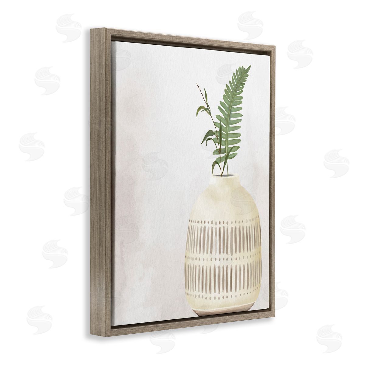 Kim Allen Varied Herb Plant Sprigs Natural Patterned Vase  Brown Floating Frame Canvas Wall Art Print