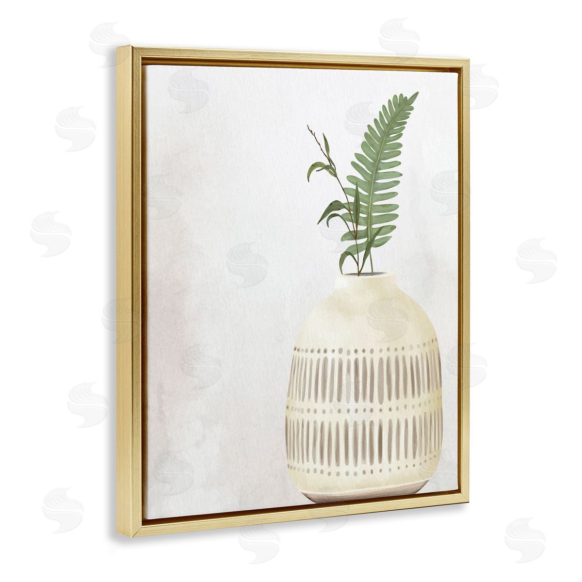 Kim Allen Varied Herb Plant Sprigs Natural Patterned Vase  Gold Floating Frame Canvas Wall Art Print