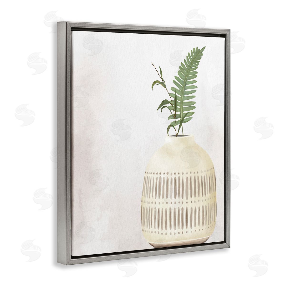 Kim Allen Varied Herb Plant Sprigs Natural Patterned Vase  Gray Floating Frame Canvas Wall Art Print