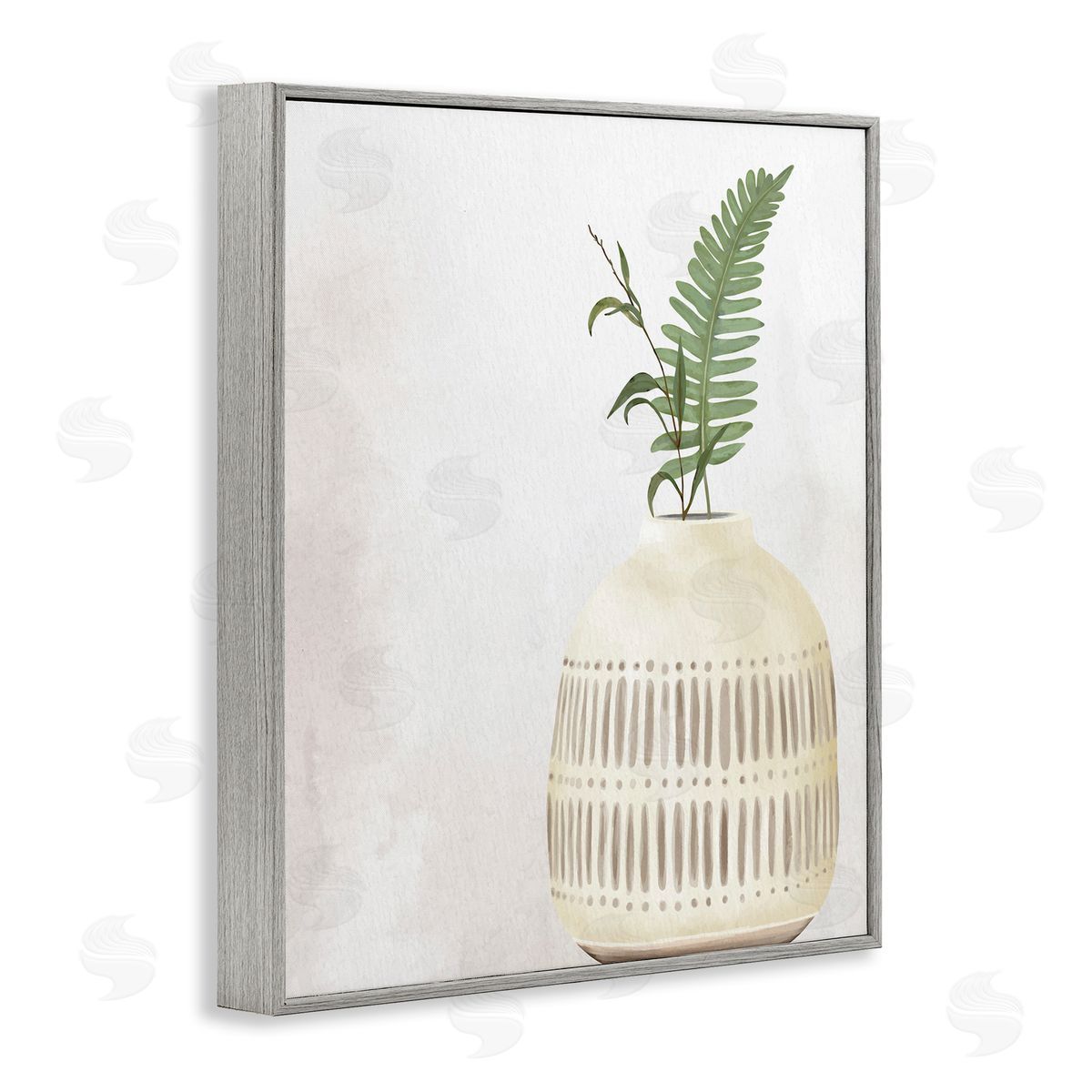 Kim Allen Varied Herb Plant Sprigs Natural Patterned Vase  Gray Framed Giclee Wall Art Print