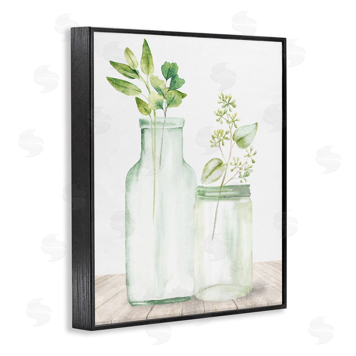 Kim Allen Herbal Plant Sprigs Country Glass Jars Rustic Painting Black Framed Giclee Wall Art Print