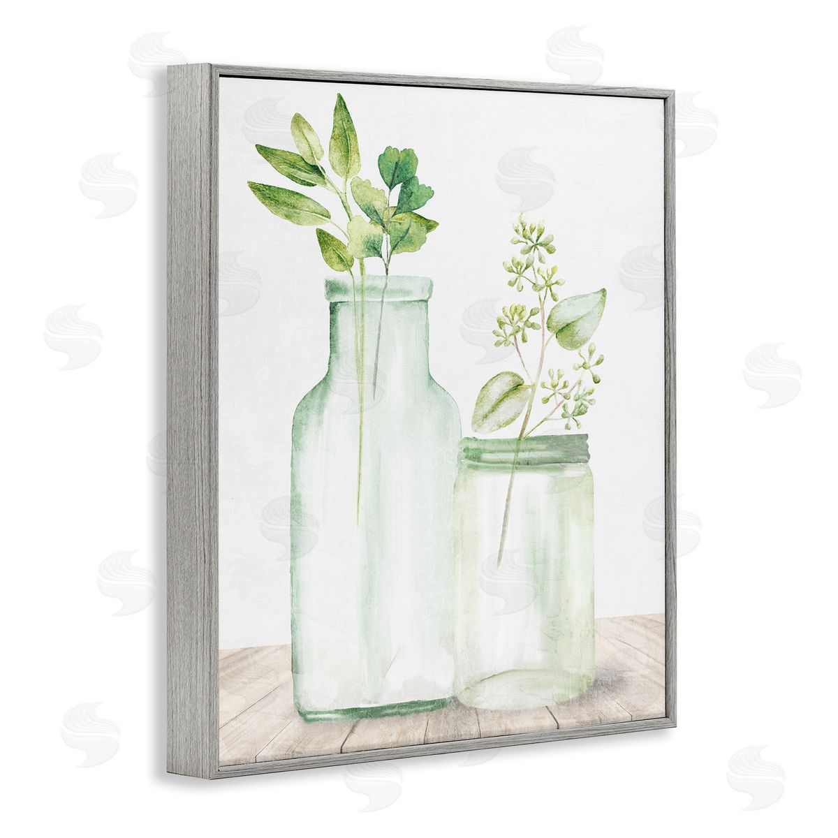 Kim Allen Herbal Plant Sprigs Country Glass Jars Rustic Painting Gray Framed Giclee Wall Art Print