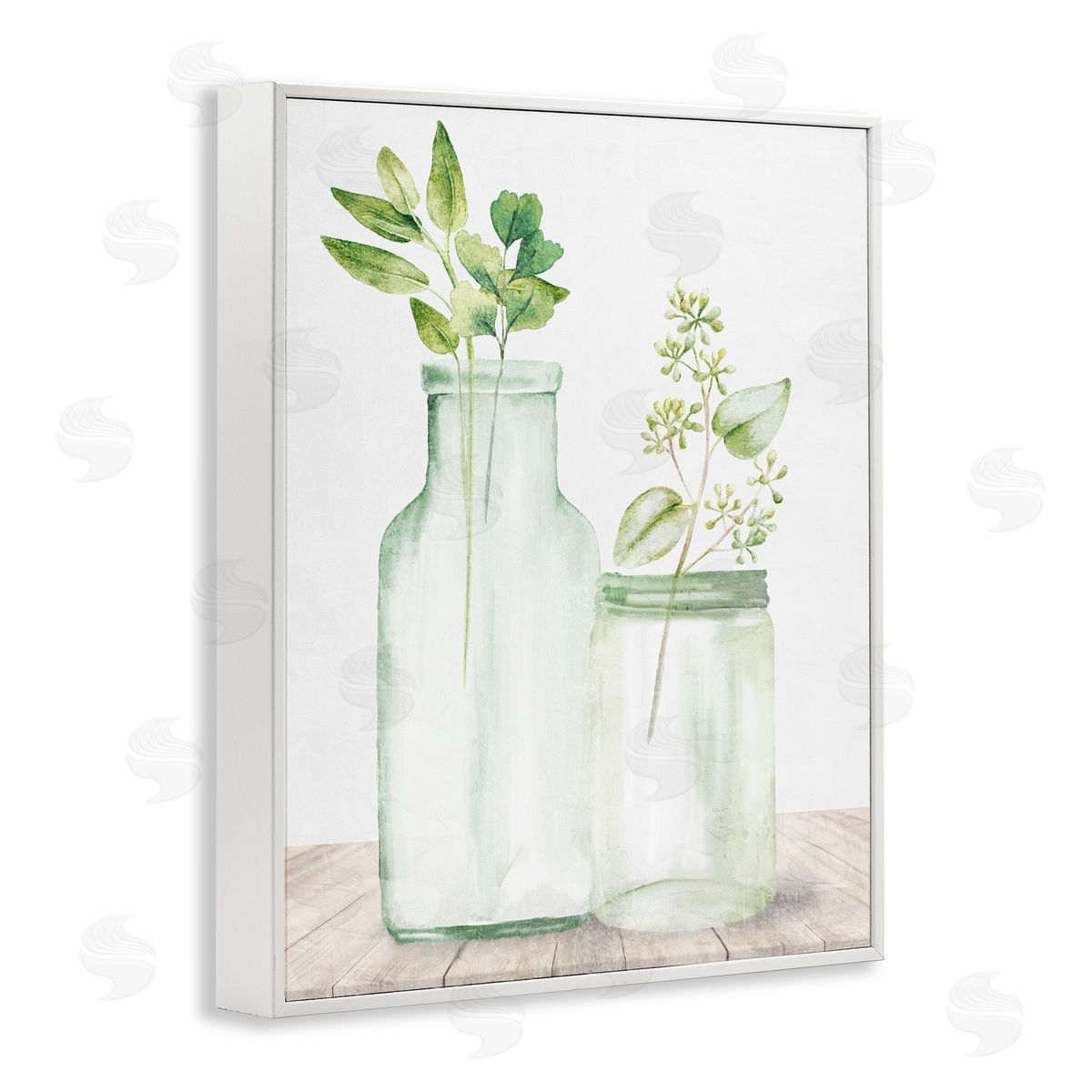 Kim Allen Herbal Plant Sprigs Country Glass Jars Rustic Painting White Framed Giclee Wall Art Print