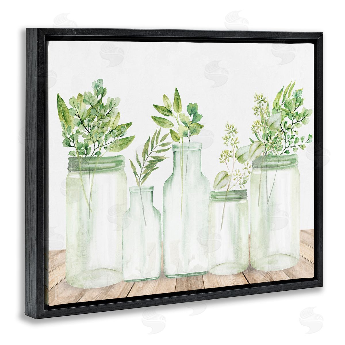 Kim Allen Varied Herb Plant Arrangement Mixed Country Blooms Black Floating Frame Canvas Wall Art Print