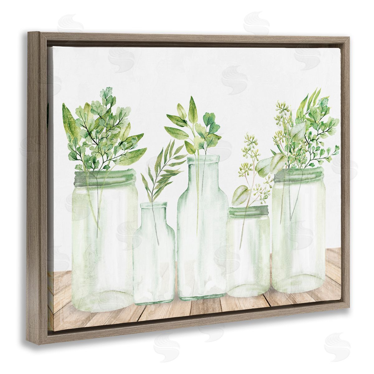 Kim Allen Varied Herb Plant Arrangement Mixed Country Blooms Brown Floating Frame Canvas Wall Art Print