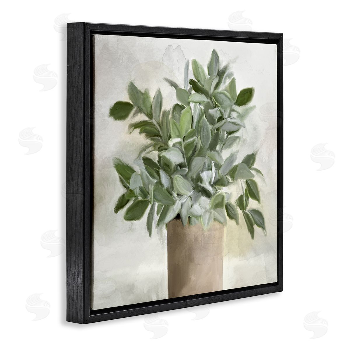 Kim Allen Lush Green House Plant Leaves Detailed Painting Black Floating Frame Canvas Wall Art Print