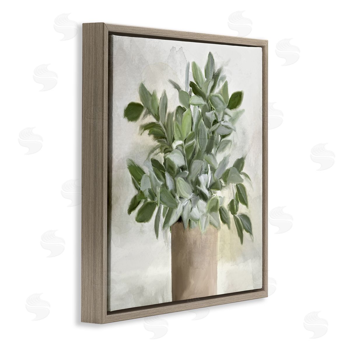 Kim Allen Lush Green House Plant Leaves Detailed Painting Brown Floating Frame Canvas Wall Art Print