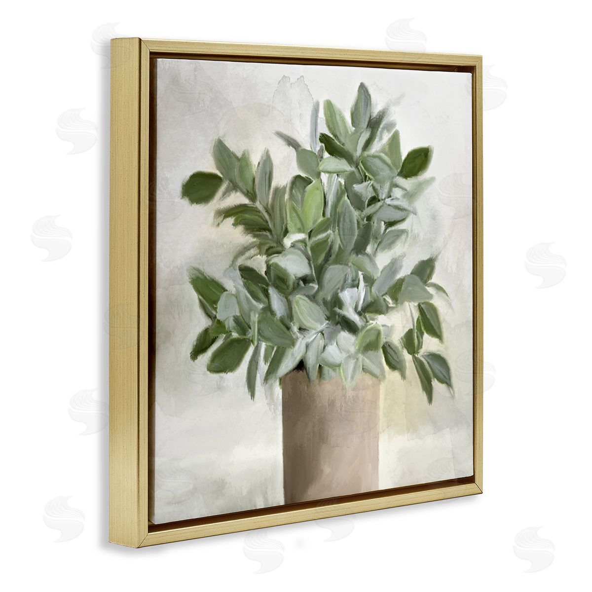 Kim Allen Lush Green House Plant Leaves Detailed Painting Gold Floating Frame Canvas Wall Art Print