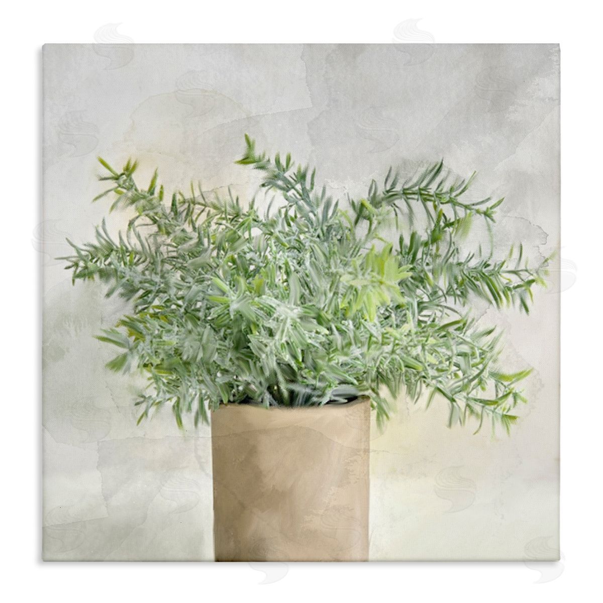 Kim Allen Rustic Potted Herb Plant Overflowing Leaves Design Stretched Canvas Wall Art Print