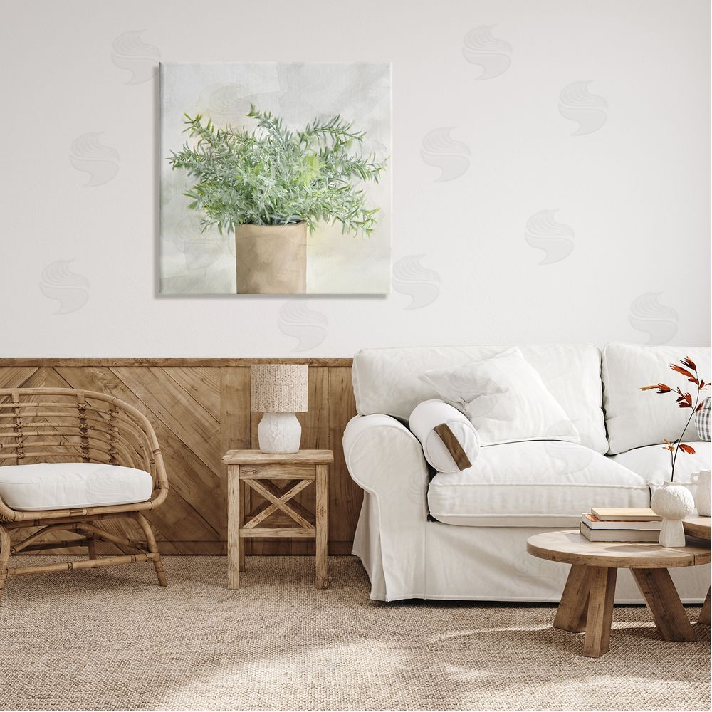 Kim Allen Rustic Potted Herb Plant Overflowing Leaves Design Canvas Wall Art in Room