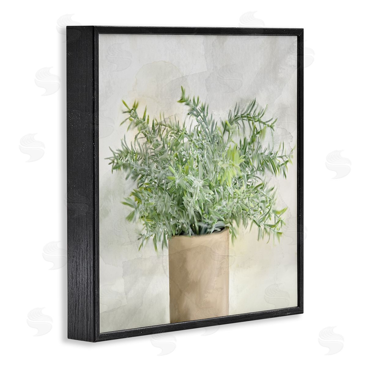 Kim Allen Rustic Potted Herb Plant Overflowing Leaves Design Black Framed Glicee Wall Art Print