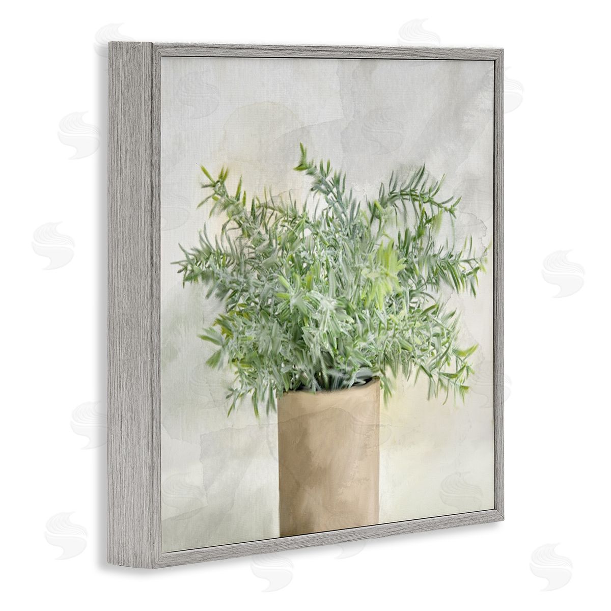 Kim Allen Rustic Potted Herb Plant Overflowing Leaves Design Gray Framed Glicee Wall Art Print
