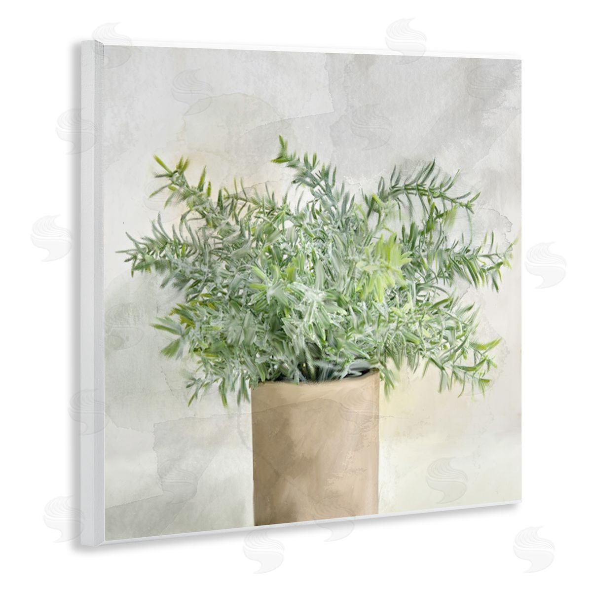 Kim Allen Rustic Potted Herb Plant Overflowing Leaves Design Wooden Wall Plaque Art Print