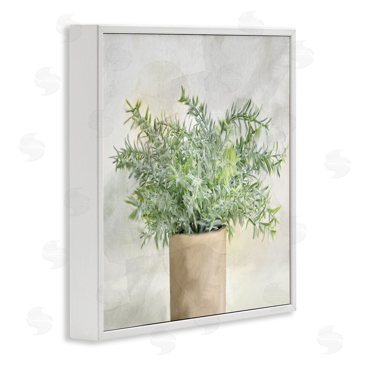 Kim Allen Rustic Potted Herb Plant Overflowing Leaves Design White Framed Glicee Wall Art Print