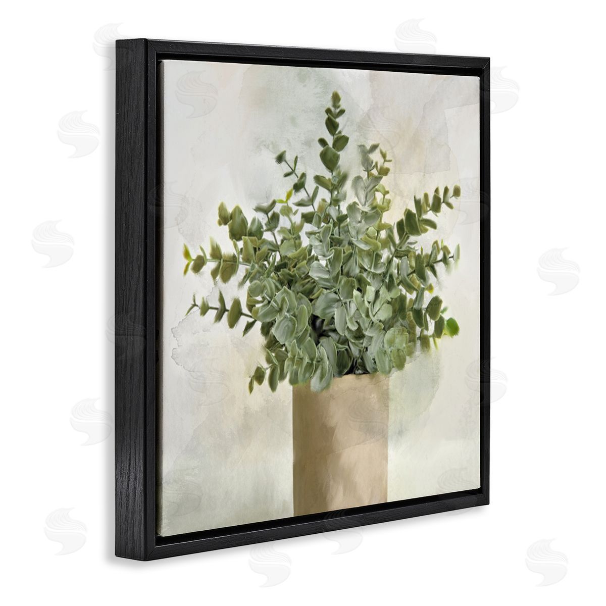 Kim Allen Potted Herbal Plant Vase Dense Green Leaves Black Floating Frame Canvas Wall Art Print