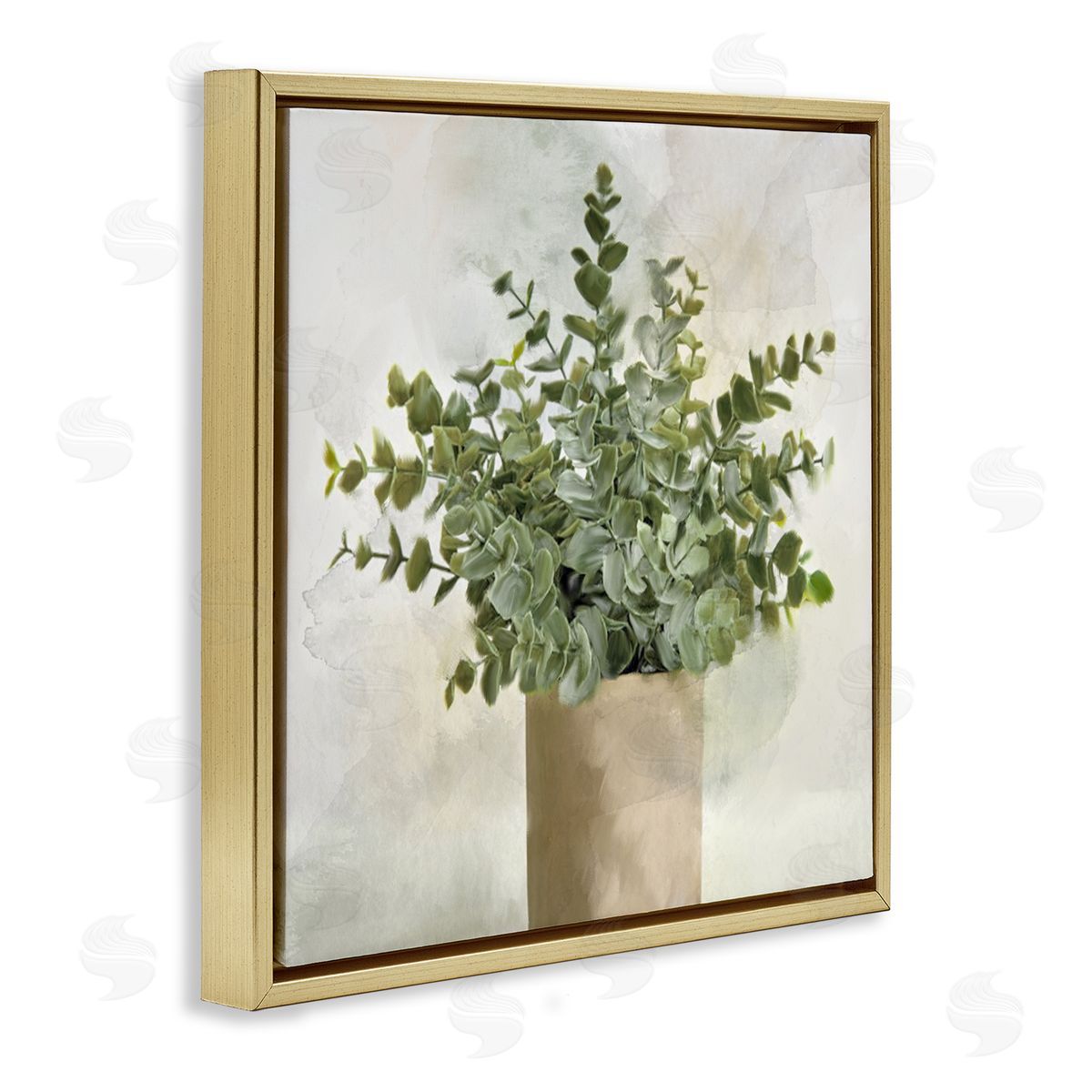 Kim Allen Potted Herbal Plant Vase Dense Green Leaves Gold Floating Frame Canvas Wall Art Print