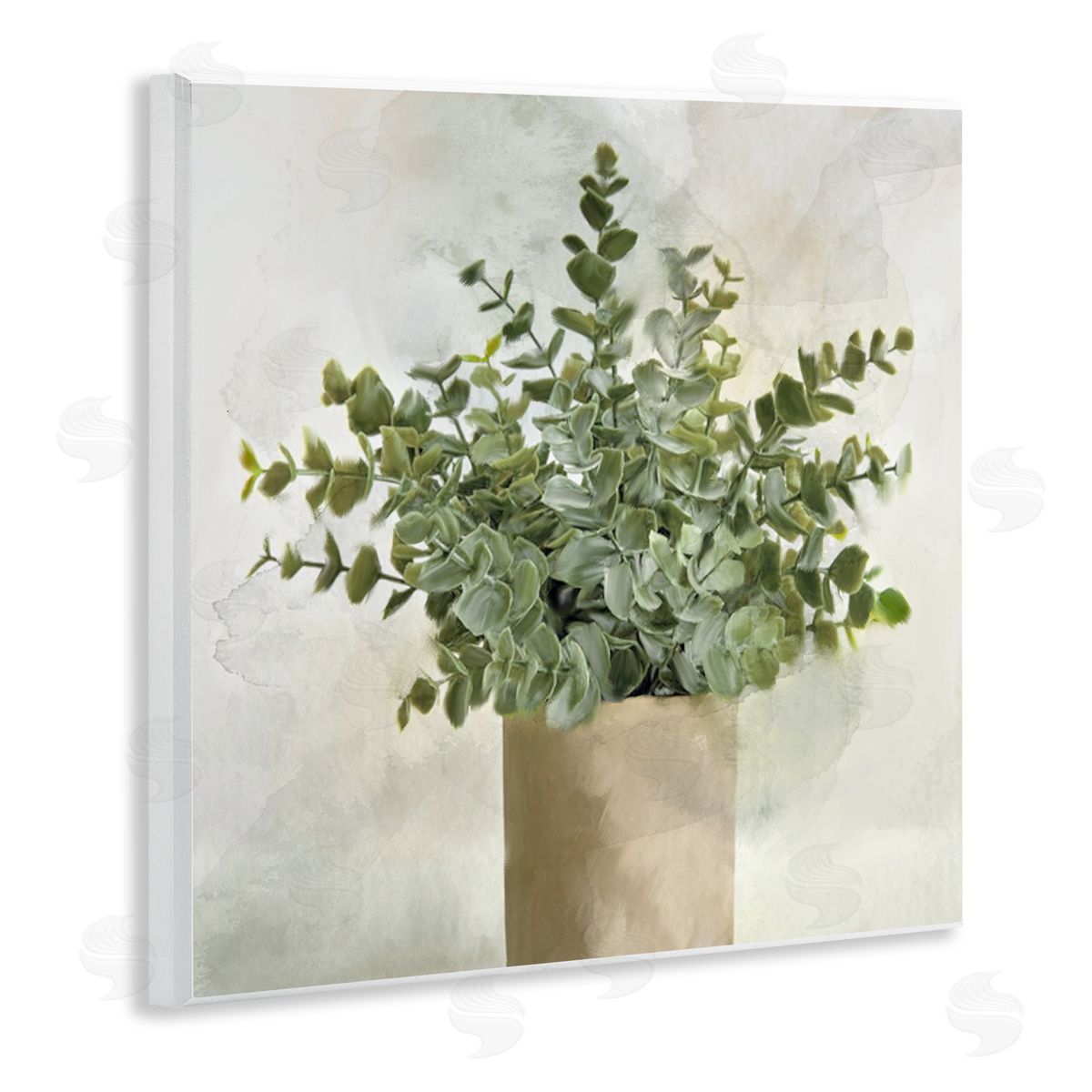 Kim Allen Potted Herbal Plant Vase Dense Green Leaves Wooden Wall Plaque Art Print