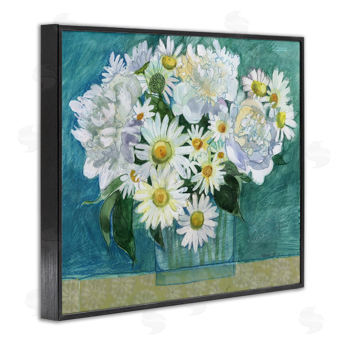 Maret Hensick Mixed White Flower Blossoms Layered Drawing Black Framed Giclee Wall Art Print