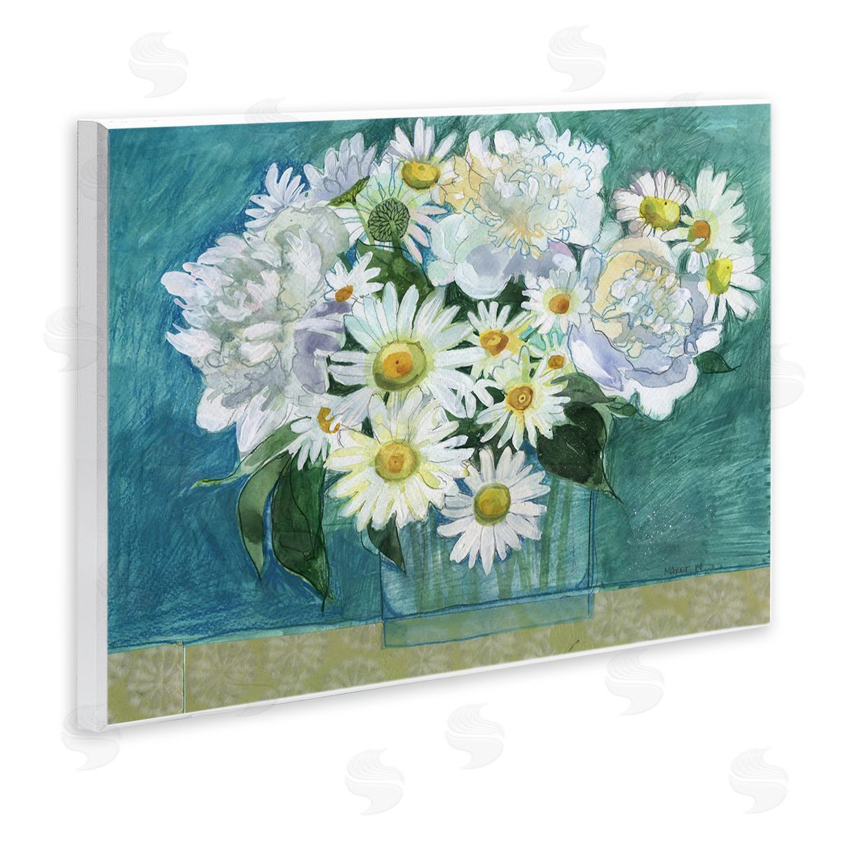 Maret Hensick Mixed White Flower Blossoms Layered Drawing Wall Plaque Art Print