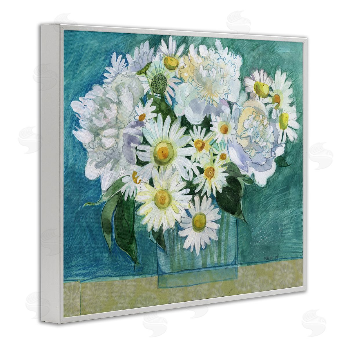 Maret Hensick Mixed White Flower Blossoms Layered Drawing White Framed Giclee Wall Art Print