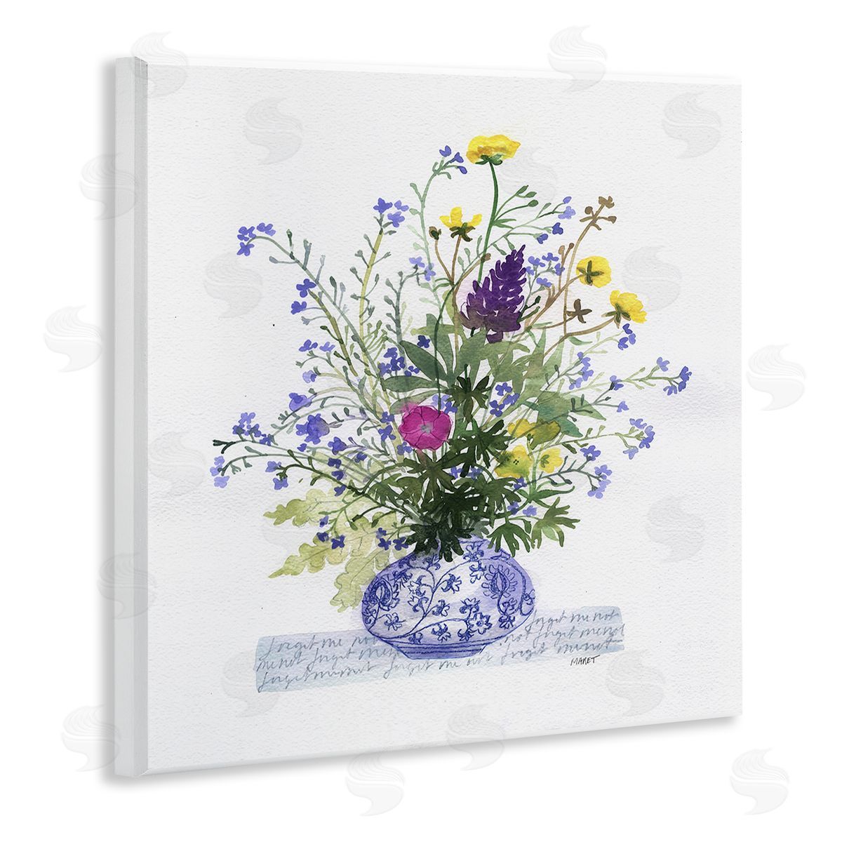 Maret Hensick Mixed Delicate Flowers Arrangement Cursive Words Pattern Wooden Wall Plaque Art Print