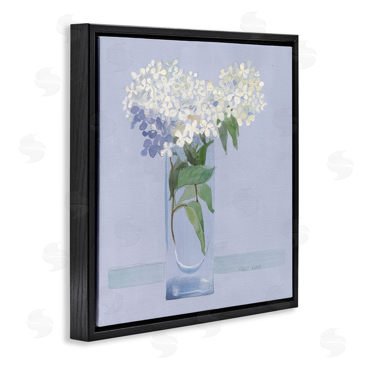 Maret Hensick Lovely Flower Blossom Bouquet Pale Purple Accent Black Floating Frame Canvas Wall Art Print