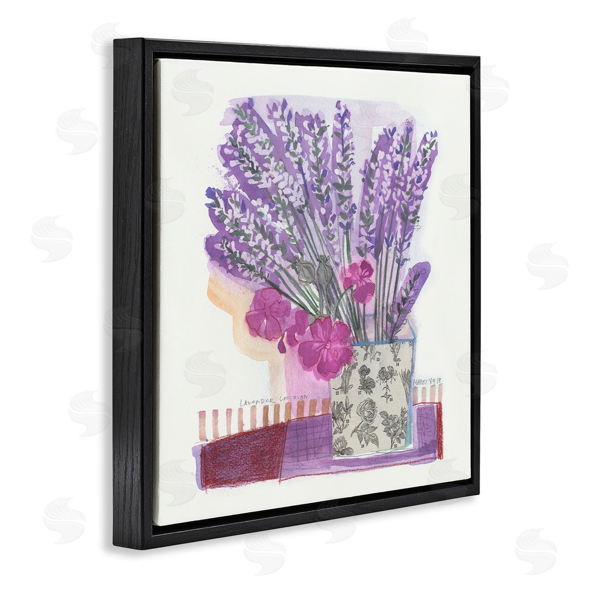 Maret Hensick Collaged Lavender Sprigs Bold Mixed Flower Blossoms  Black Floating Frame Canvas Wall Art Print