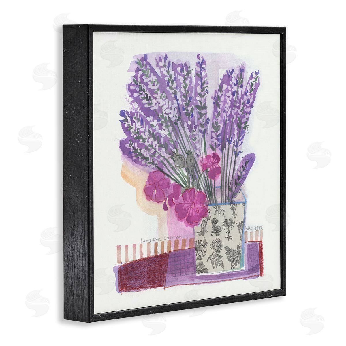 Maret Hensick Collaged Lavender Sprigs Bold Mixed Flower Blossoms  Black Framed Glicee Wall Art Print
