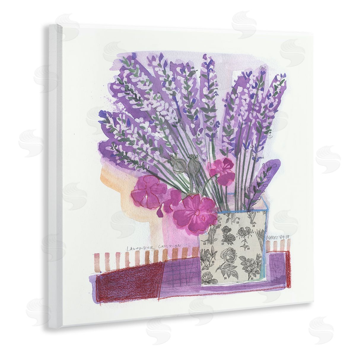 Maret Hensick Collaged Lavender Sprigs Bold Mixed Flower Blossoms  Wooden Wall Plaque Art Print