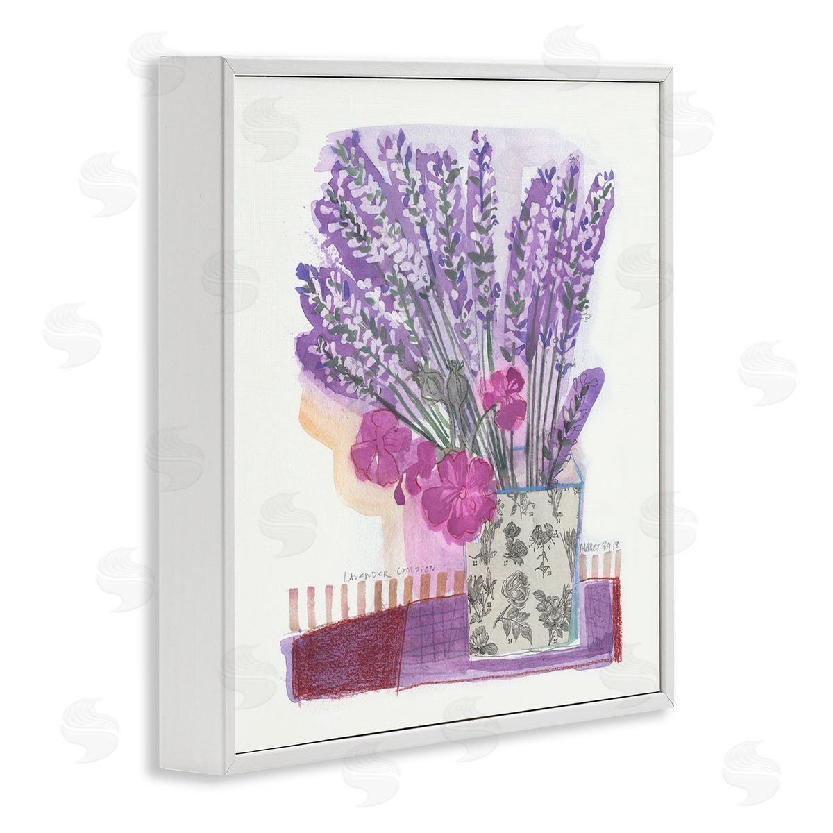 Maret Hensick Collaged Lavender Sprigs Bold Mixed Flower Blossoms  White Framed Glicee Wall Art Print