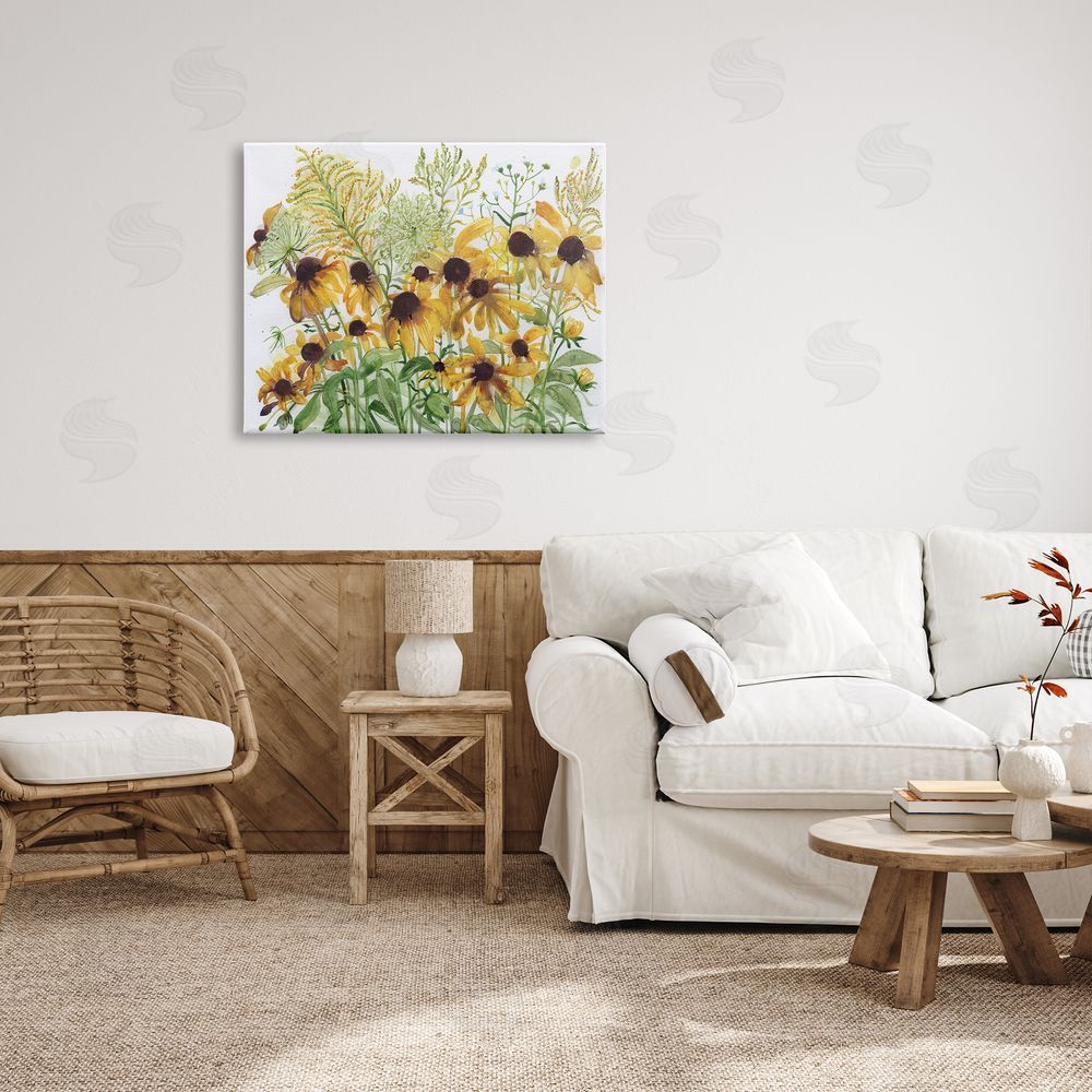 Maret Hensick Layered Yellow Daisy Blooms Wildflower Herb Sprouts Canvas Wall Art Print in Room
