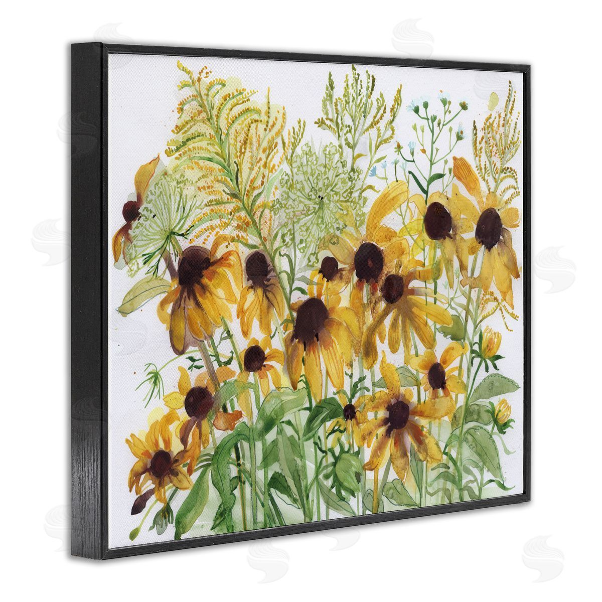 Maret Hensick Layered Yellow Daisy Blooms Wildflower Herb Sprouts Black Framed Giclee Wall Art Print