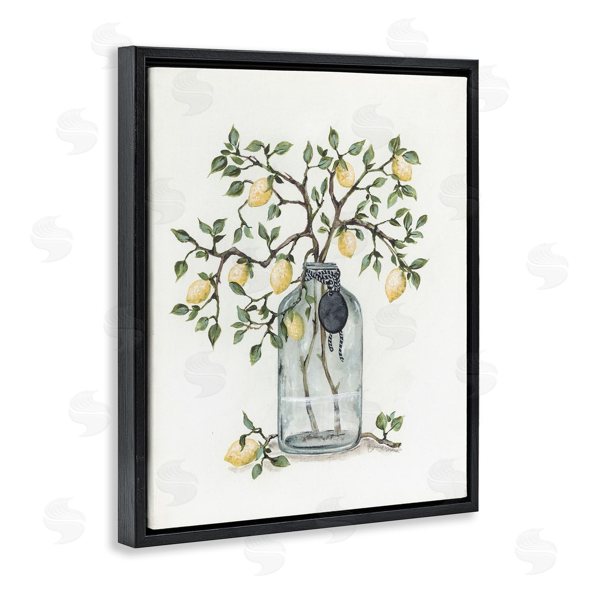 Julie Norkus Dangling Country Lemon Branches Decorated Glass Vase Black Floating Frame Canvas Wall Art Print