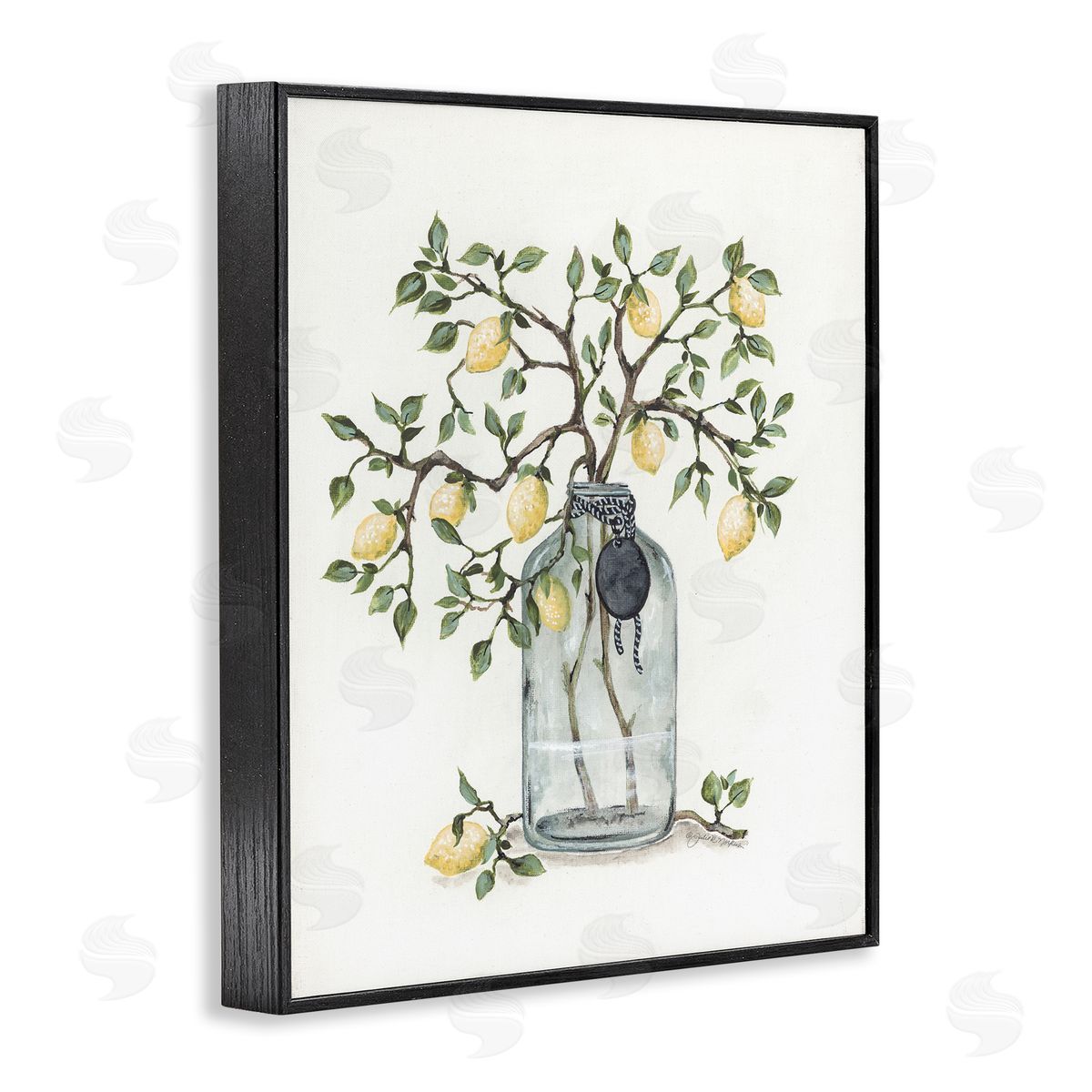 Julie Norkus Dangling Country Lemon Branches Decorated Glass Vase Black Framed Giclee Wall Art Print