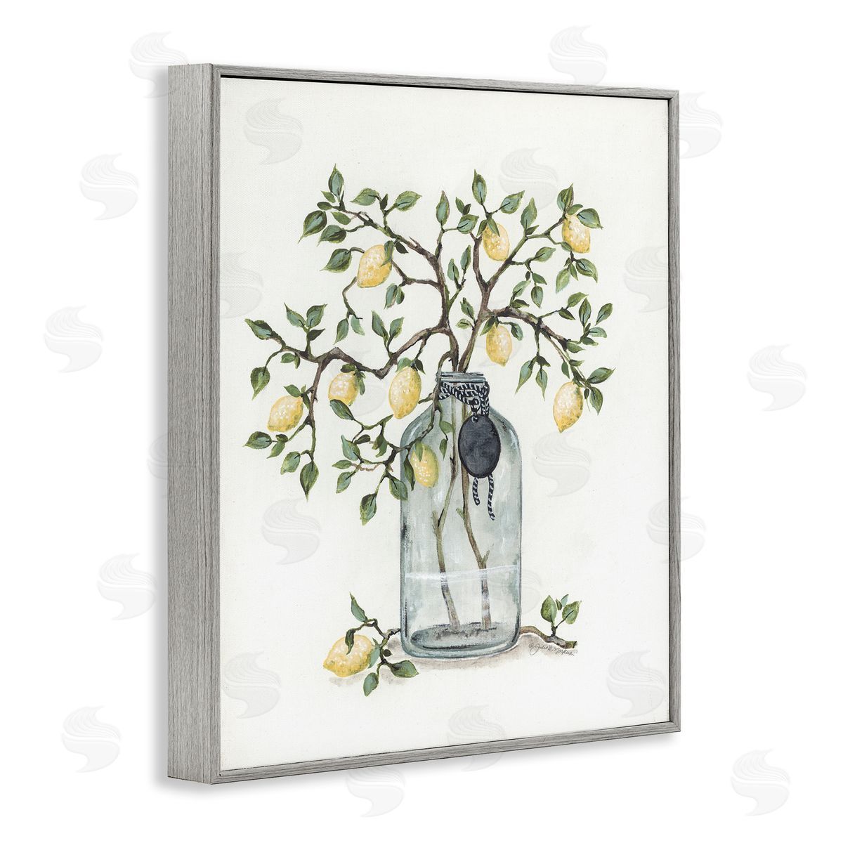 Julie Norkus Dangling Country Lemon Branches Decorated Glass Vase Gray Framed Giclee Wall Art Print