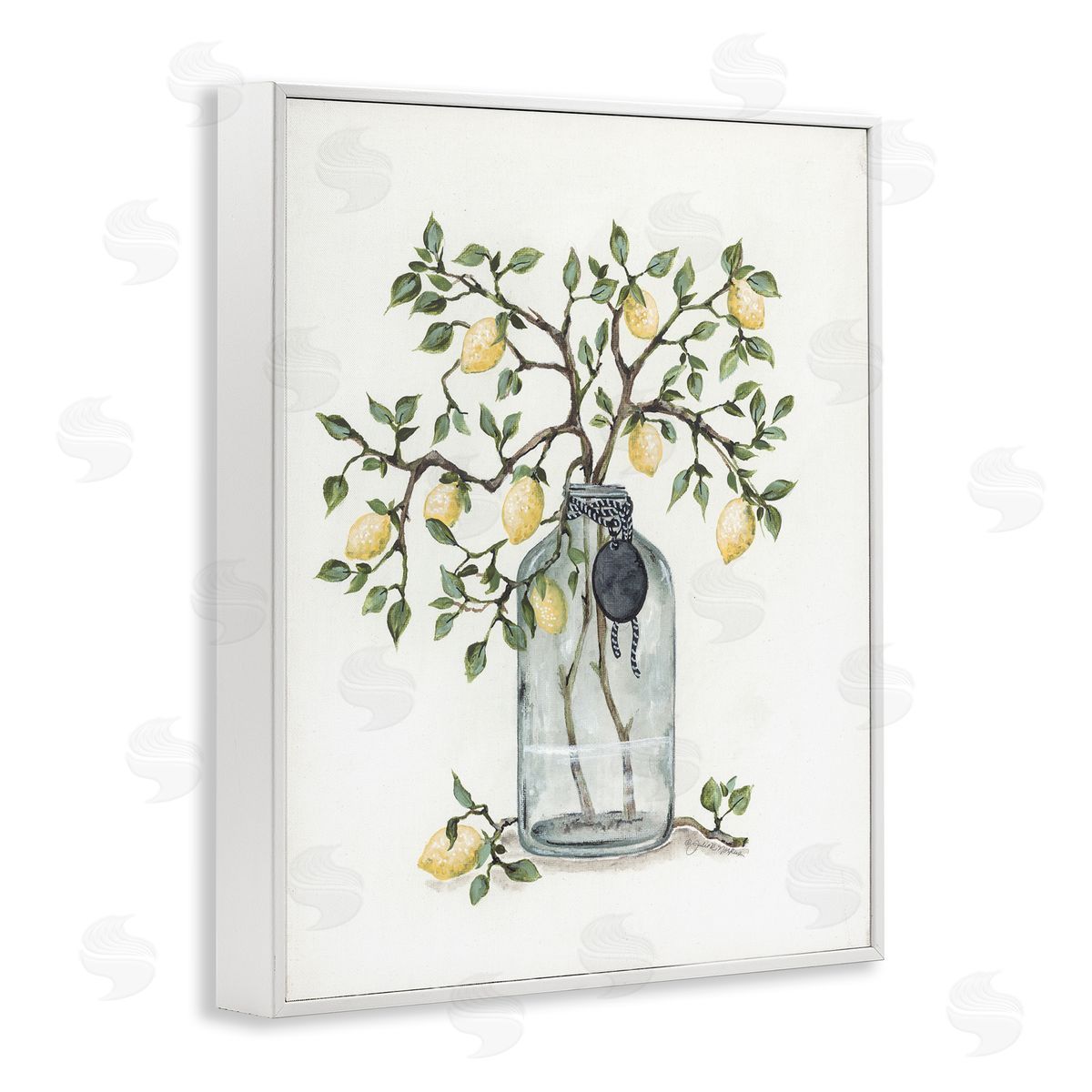 Julie Norkus Dangling Country Lemon Branches Decorated Glass Vase White Framed Giclee Wall Art Print