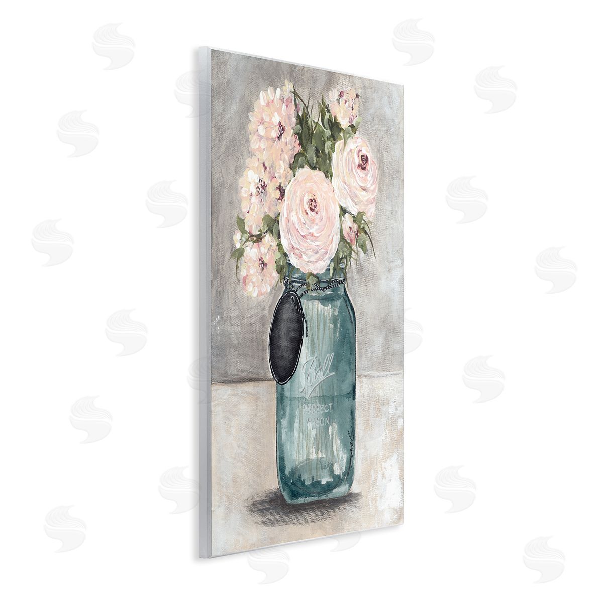 Julie Norkus Round Pink Blossoms Rustic Country Jar Vase Wall Plaque Art Print