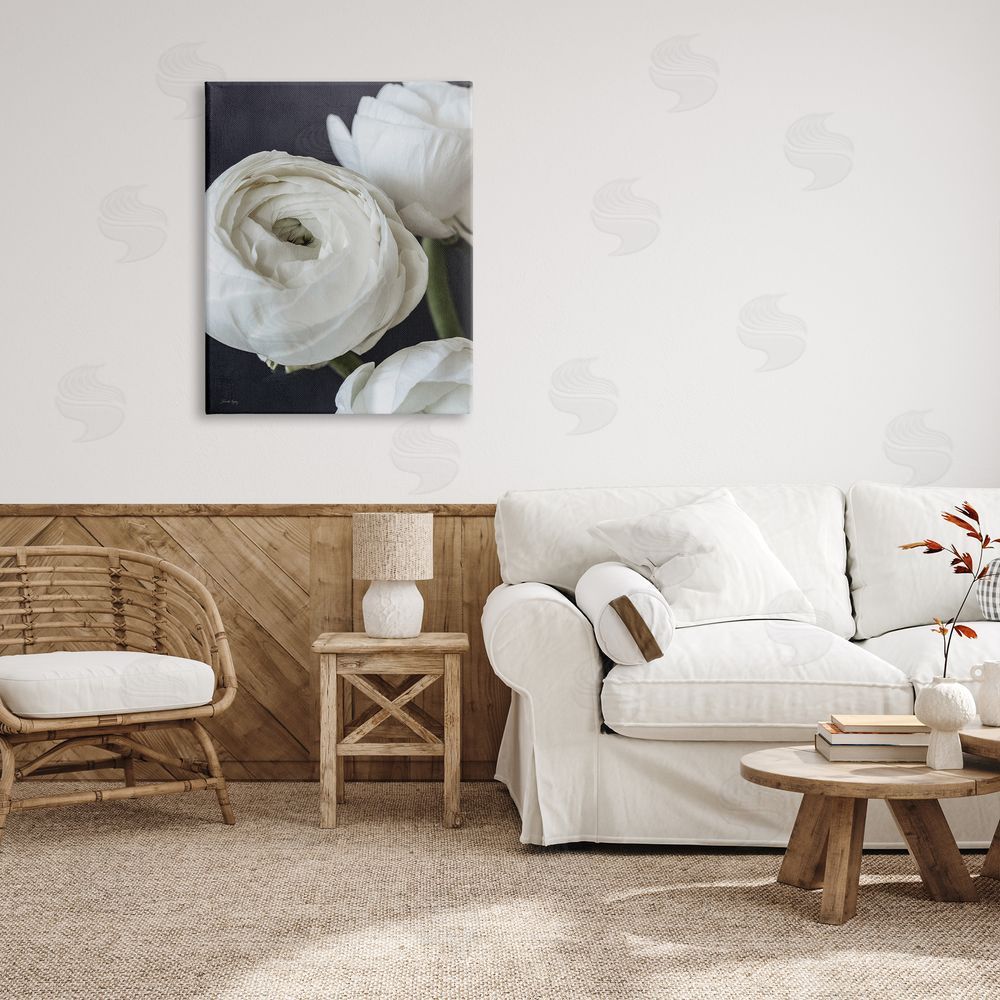 Jennifer Rigsby Budding Ranunculus Flower Blooming Close Up Petals Canvas Wall Art Print in Room