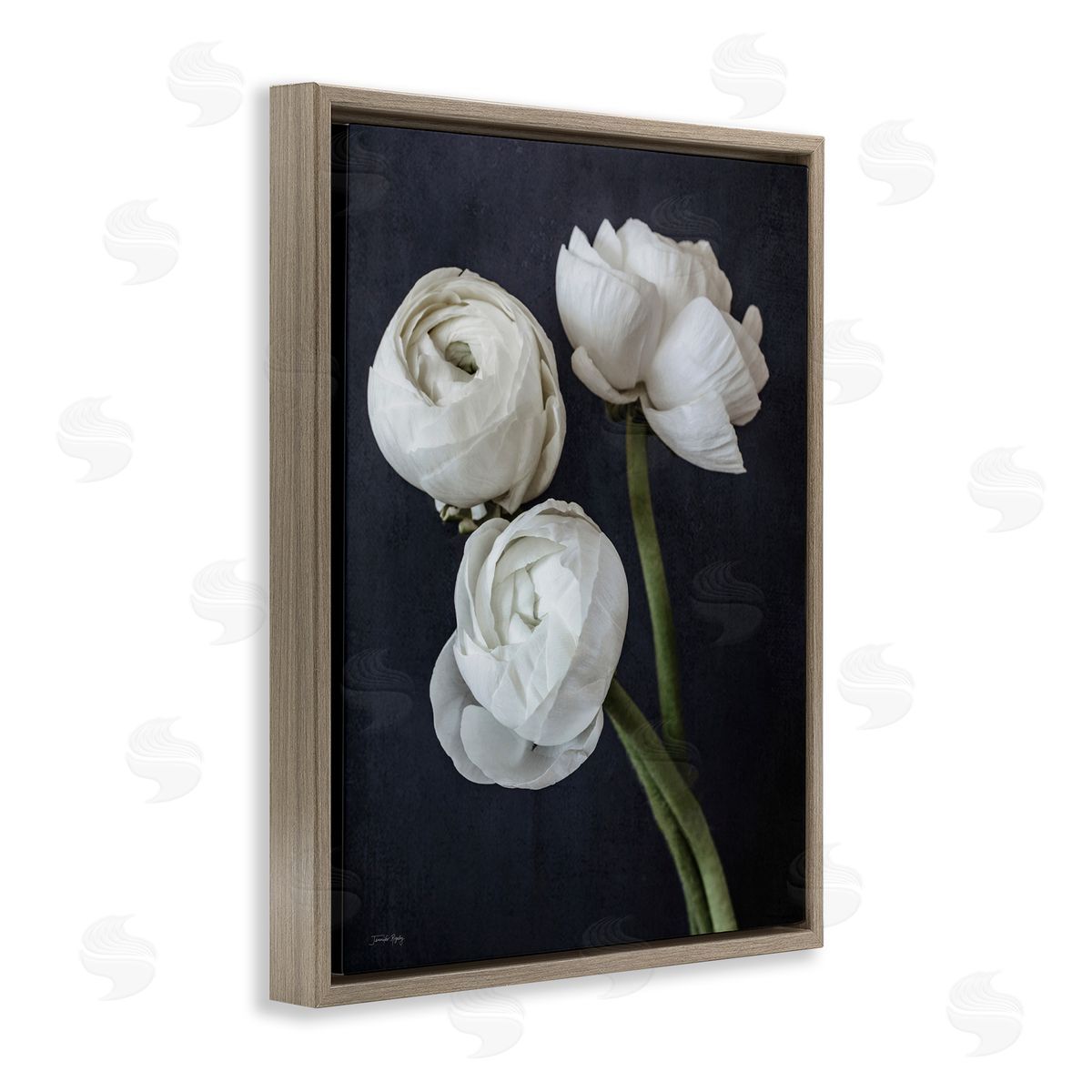 Jennifer Rigsby Chic Ranunculus Flower Blossoms Modern Arrangement  Brown Floating Frame Canvas Wall Art Print